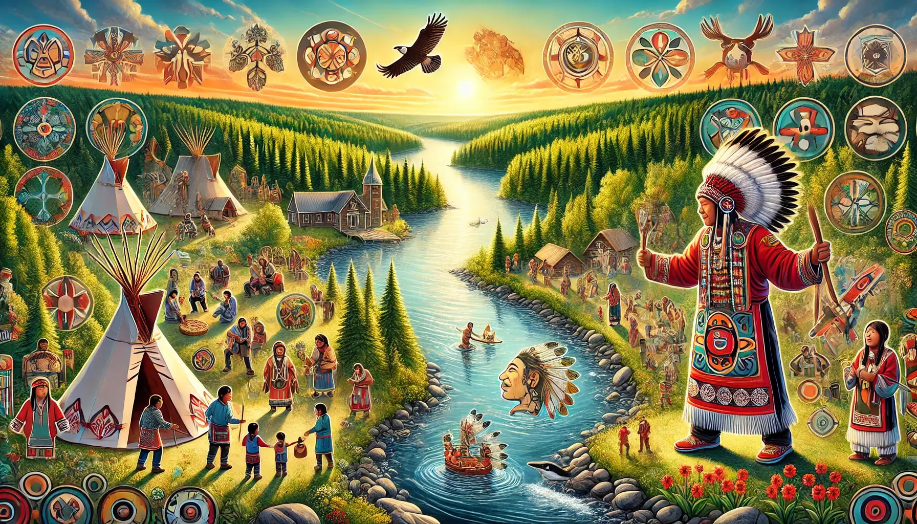 a visually striking image representing the anishinaabe of the kitchizibi first nation community, culture, and landscape. (1)